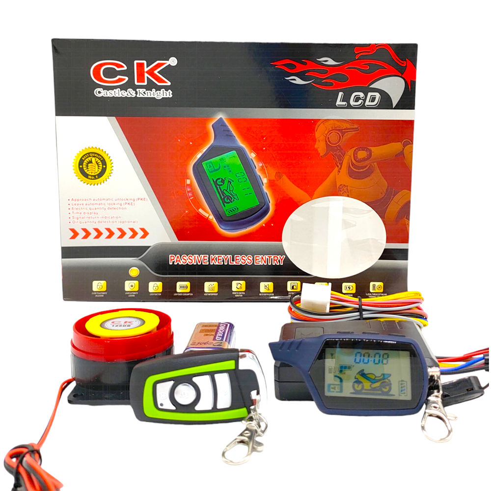 CK Two 2 Way LCD Motorcycle Alarm System Remote Control Vibration Alarm Theft Protection Moto Scooter Motor Security Alarm Engine Start